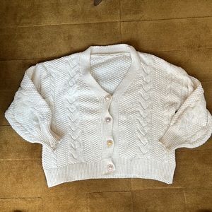 SHEIN cream cable knit sweater with jeweled buttons